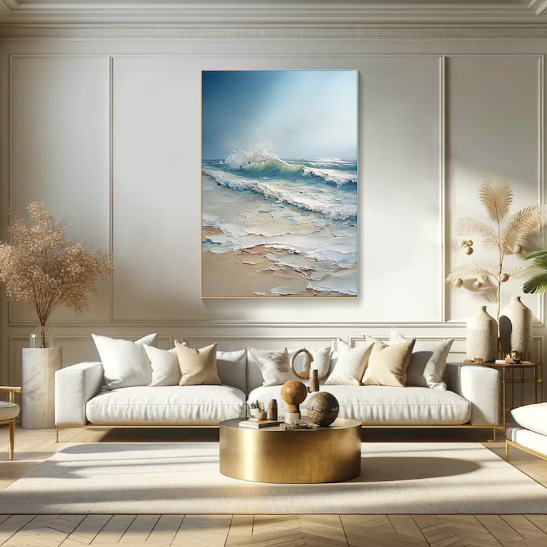 Coastal Ocean Wave Painting – Textured Beach Wall Art#260618-6
