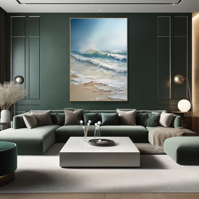 Coastal Ocean Wave Painting – Textured Beach Wall Art#260618-6