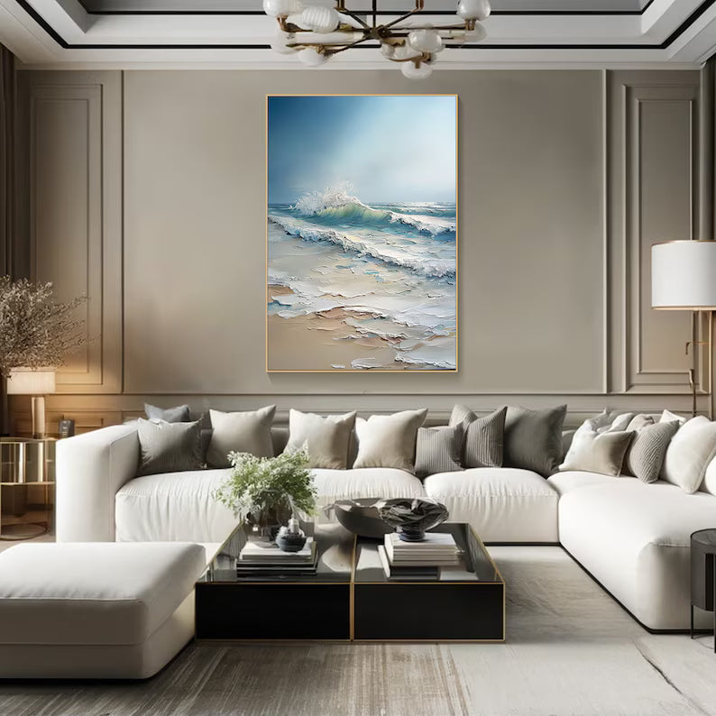 Coastal Ocean Wave Painting – Textured Beach Wall Art#260618-6