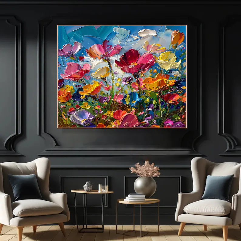 Colorful Impasto Flower Painting – Textured Floral Wall Art#yy260618-a-01