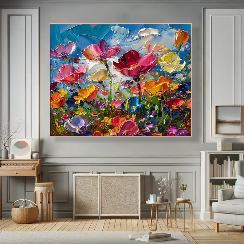 Colorful Impasto Flower Painting – Textured Floral Wall Art#yy260618-a-01