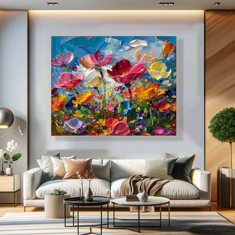 Colorful Impasto Flower Painting – Textured Floral Wall Art#yy260618-a-01