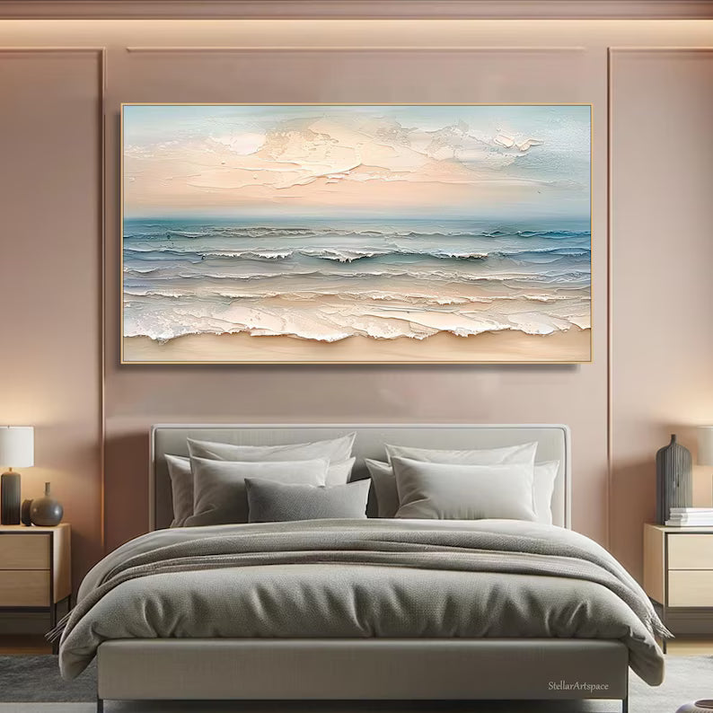 Pastel Ocean Wave Painting – Textured Coastal Wall Art#yy260618-a-03