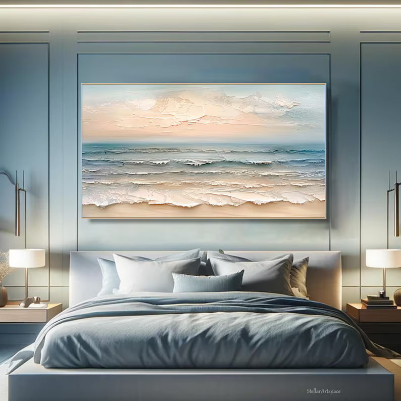 Pastel Ocean Wave Painting – Textured Coastal Wall Art#yy260618-a-03