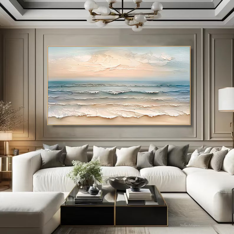 Pastel Ocean Wave Painting – Textured Coastal Wall Art#yy260618-a-03