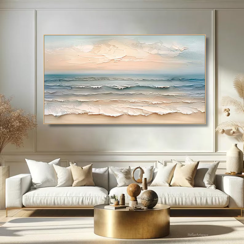 Pastel Ocean Wave Painting – Textured Coastal Wall Art#yy260618-a-03