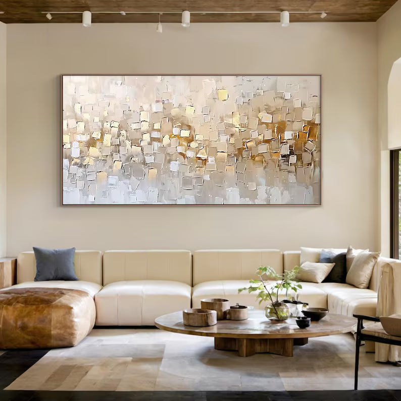 Gold and Beige Textured Abstract Painting – Geometric Wall Art#yy260618-a-08
