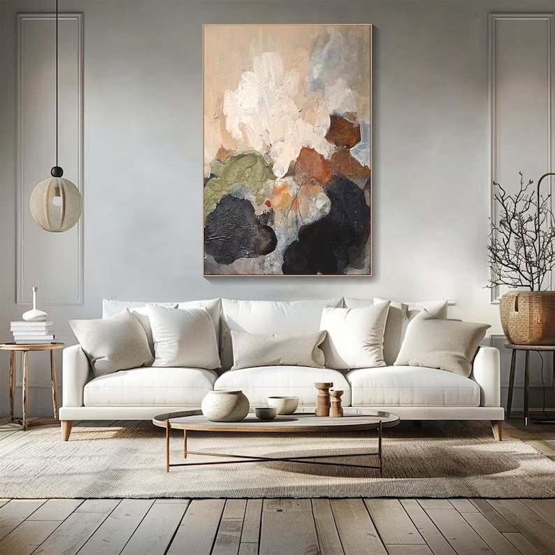 Neutral Abstract Wall Art – Textured Earth Tone Oil Painting#yy260623001