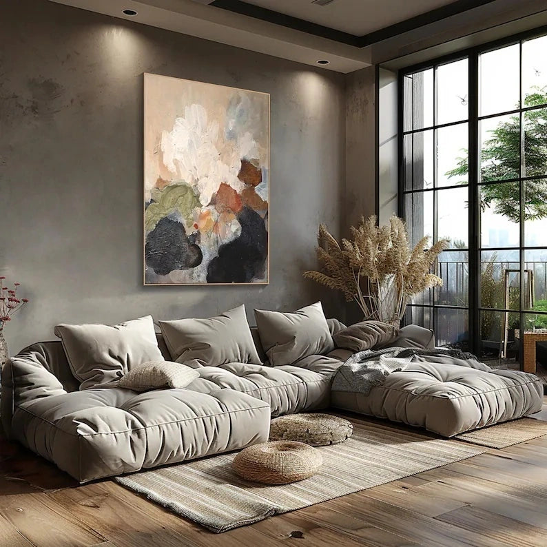 Neutral Abstract Wall Art – Textured Earth Tone Oil Painting#yy260623001