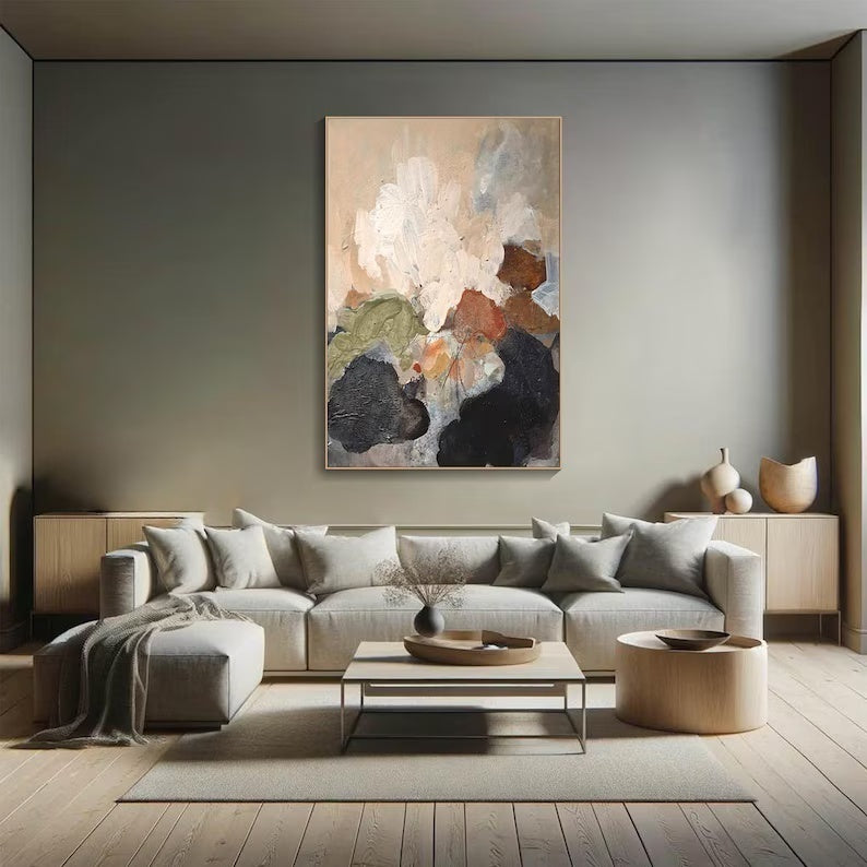 Neutral Abstract Wall Art – Textured Earth Tone Oil Painting#yy260623001