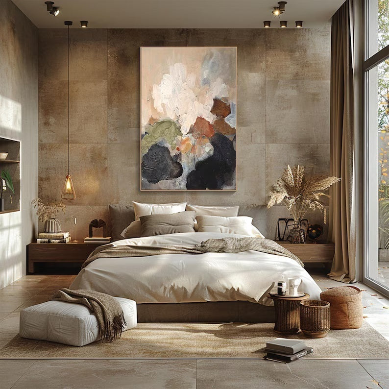 Neutral Abstract Wall Art – Textured Earth Tone Oil Painting#yy260623001
