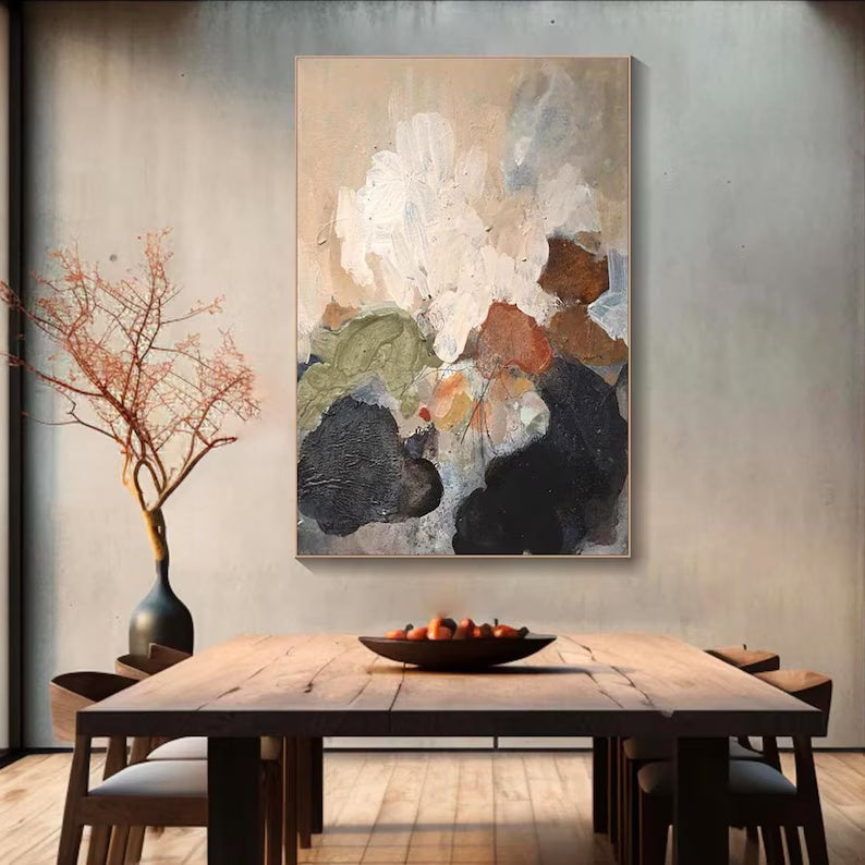 Neutral Abstract Wall Art – Textured Earth Tone Oil Painting#yy260623001