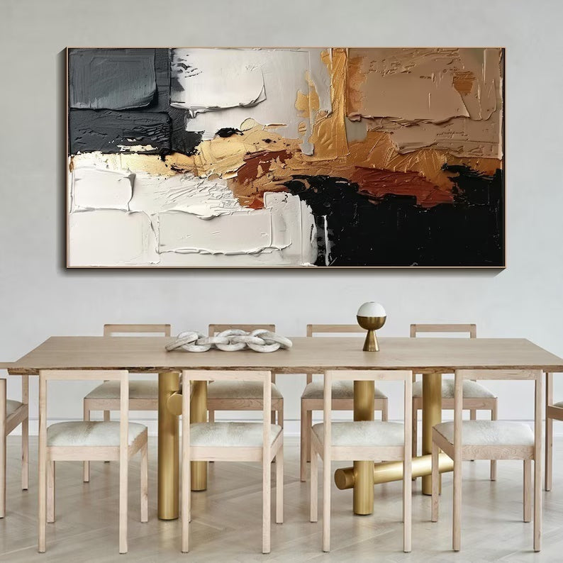 Abstract Neutral Wall Art – Textured Gold & Beige Impasto Painting#yy260623002