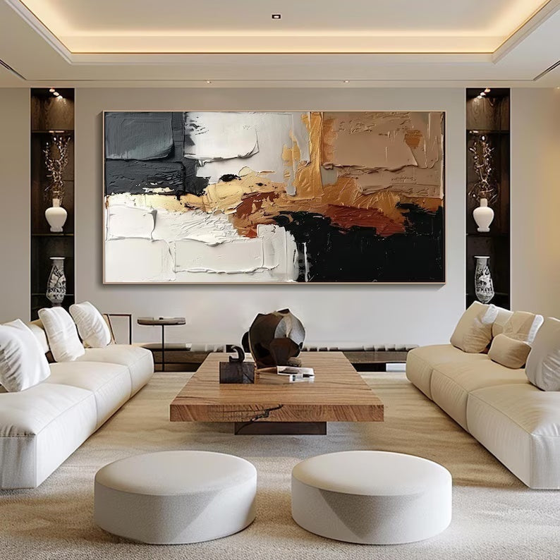 Abstract Neutral Wall Art – Textured Gold & Beige Impasto Painting#yy260623002