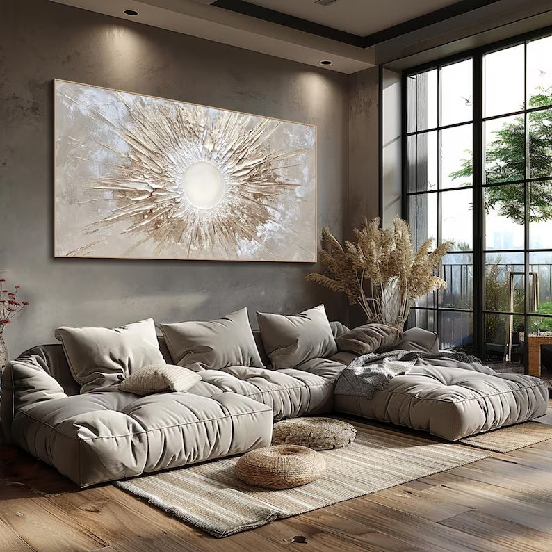 Abstract Sunburst Wall Art – Textured Gold Radiance Painting#yy260623004