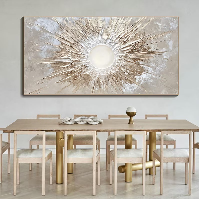 Abstract Sunburst Wall Art – Textured Gold Radiance Painting#yy260623004
