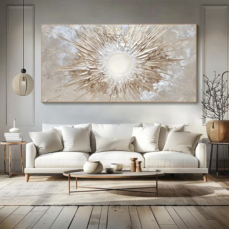 Abstract Sunburst Wall Art – Textured Gold Radiance Painting#yy260623004