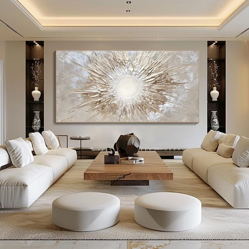 Abstract Sunburst Wall Art – Textured Gold Radiance Painting#yy260623004