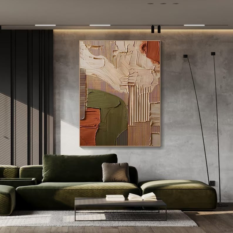 Abstract Geometric Wall Art – Textured Earth Tone Minimal Painting#yy260623005