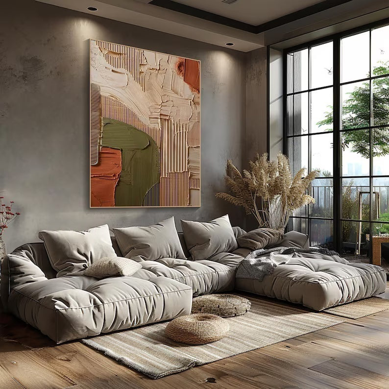 Abstract Geometric Wall Art – Textured Earth Tone Minimal Painting#yy260623005