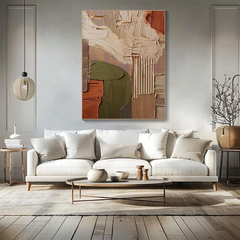 Abstract Geometric Wall Art – Textured Earth Tone Minimal Painting#yy260623005
