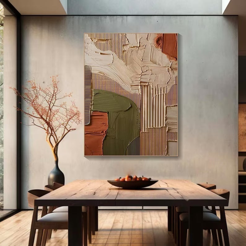 Abstract Geometric Wall Art – Textured Earth Tone Minimal Painting#yy260623005