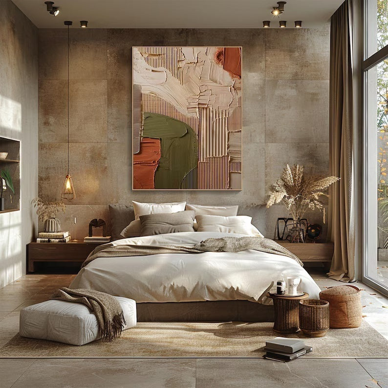 Abstract Geometric Wall Art – Textured Earth Tone Minimal Painting#yy260623005