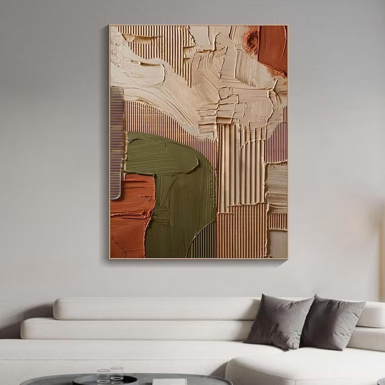 Abstract Geometric Wall Art – Textured Earth Tone Minimal Painting#yy260623005