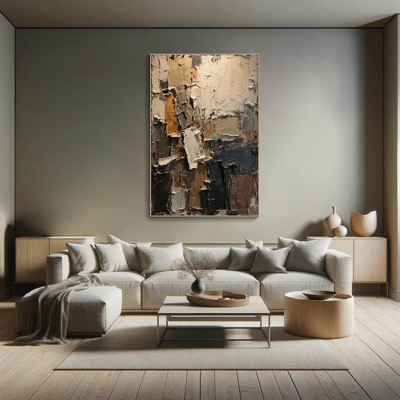 Abstract Textured Wall Art – Earth Tone Impasto Painting#yy260623009