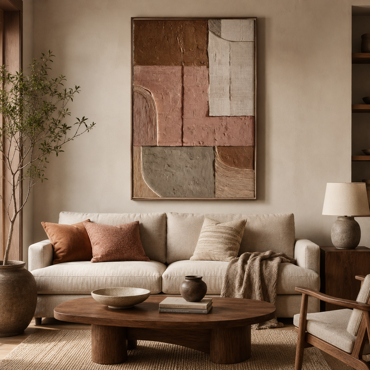 Abstract Geometric Wall Art – Earth Tone Minimal Textured Painting#yy260623010-1