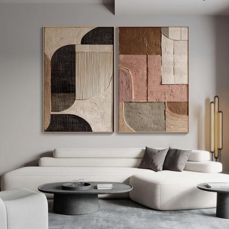 Abstract Wall Art Set of 2 – Minimal Geometric Textured Diptych#yy260623010-3