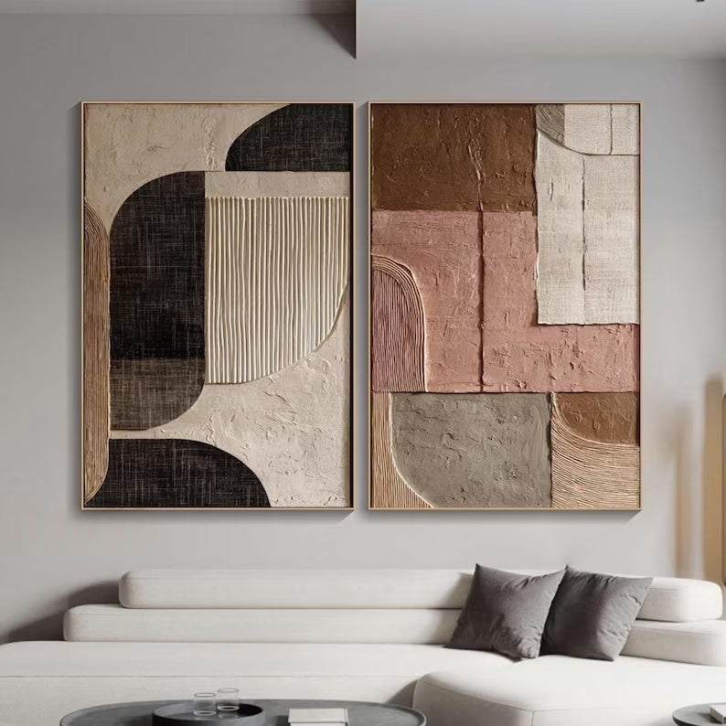 Abstract Wall Art Set of 2 – Minimal Geometric Textured Diptych#yy260623010-3