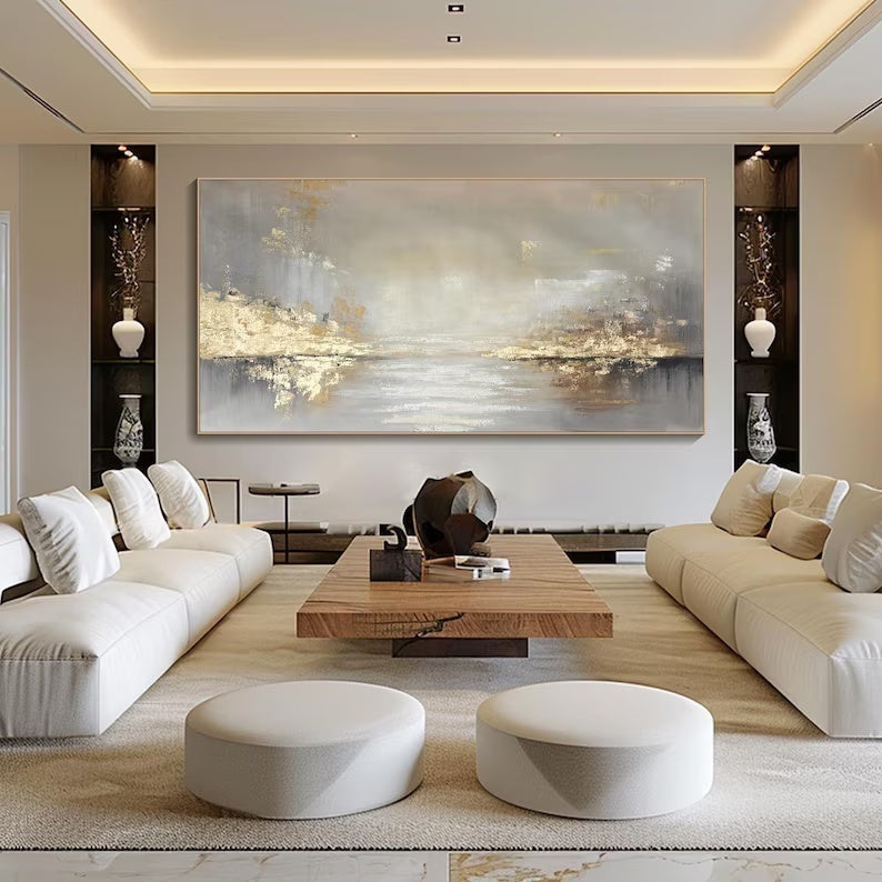 Abstract Gold Landscape Wall Art – Modern Textured Horizon Painting#yy260623011