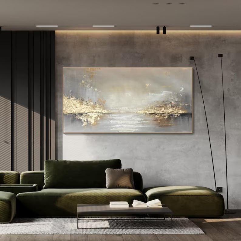 Abstract Gold Landscape Wall Art – Modern Textured Horizon Painting#yy260623011
