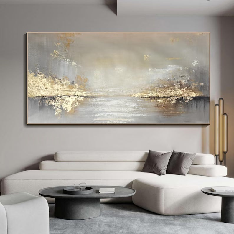Abstract Gold Landscape Wall Art – Modern Textured Horizon Painting#yy260623011