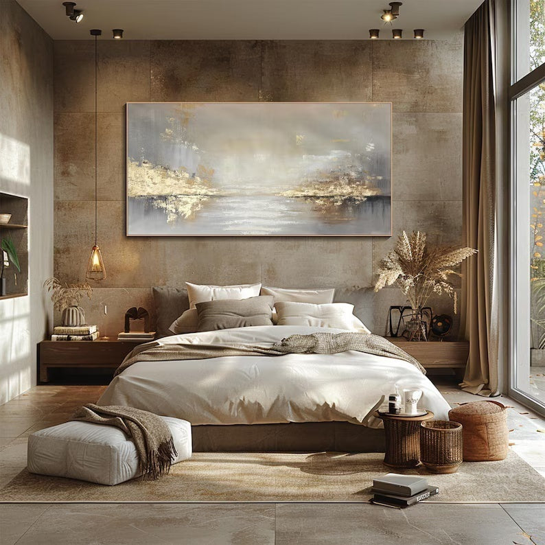 Abstract Gold Landscape Wall Art – Modern Textured Horizon Painting#yy260623011