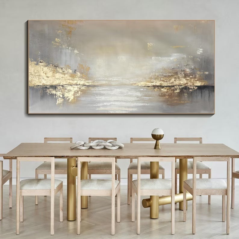 Abstract Gold Landscape Wall Art – Modern Textured Horizon Painting#yy260623011