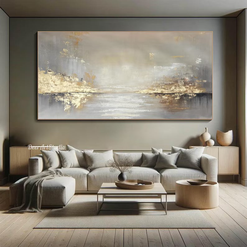 Abstract Gold Landscape Wall Art – Modern Textured Horizon Painting#yy260623011