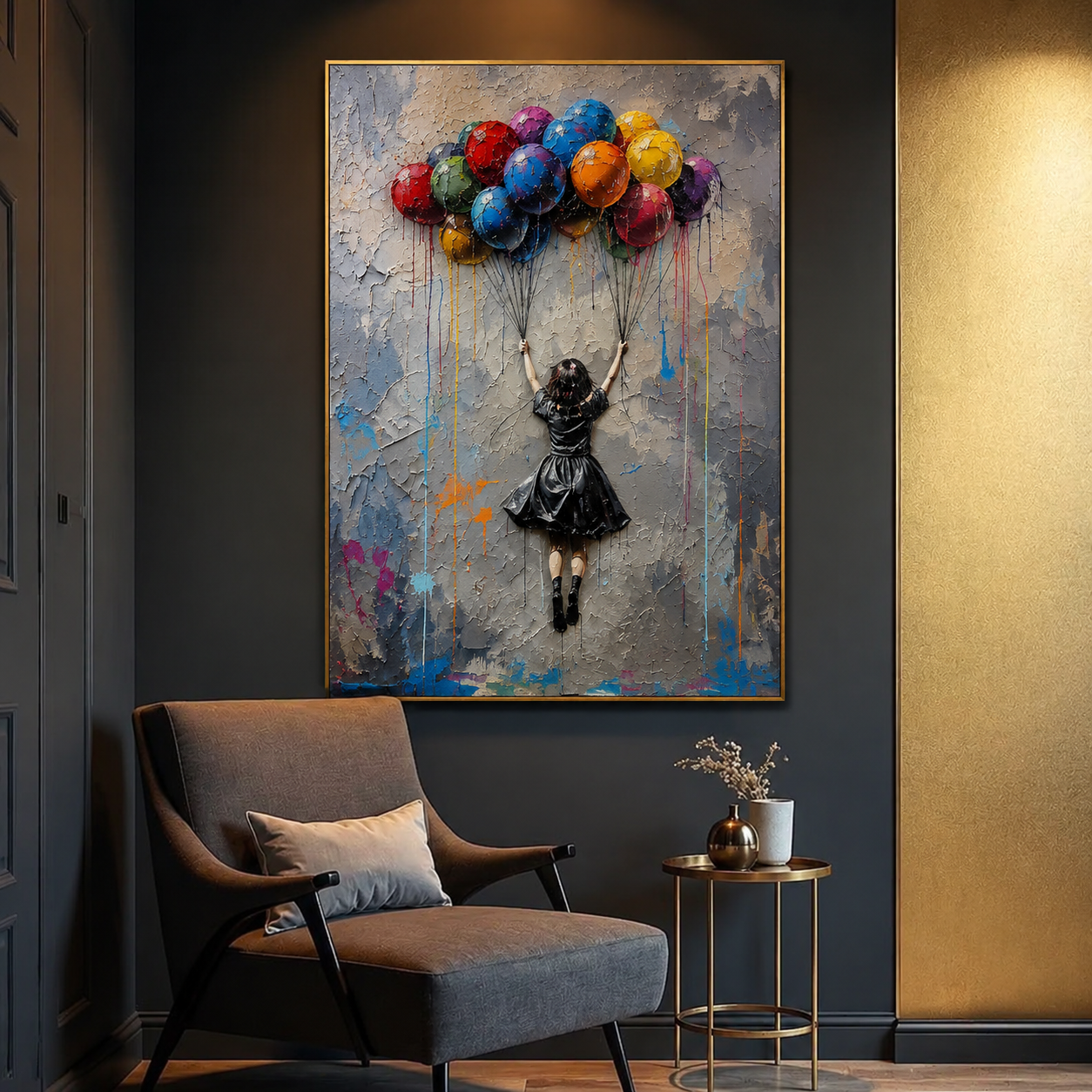 Colorful Balloon Girl Wall Art – Abstract Figurative Oil Painting#yy260623013
