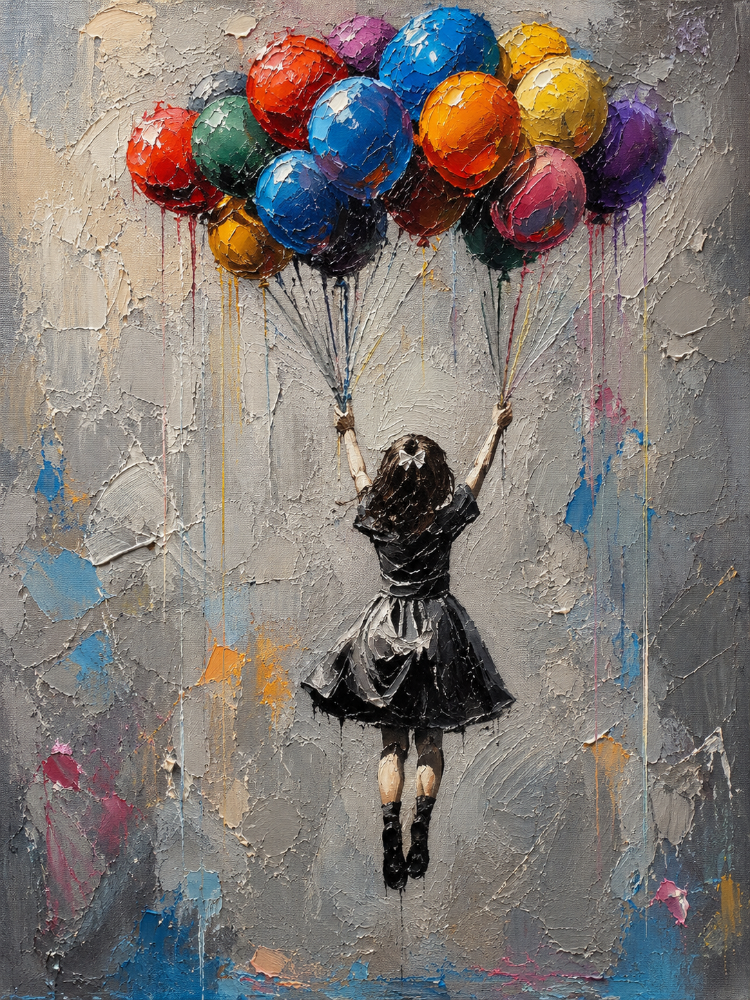 Colorful Balloon Girl Wall Art – Abstract Figurative Oil Painting#yy260623013