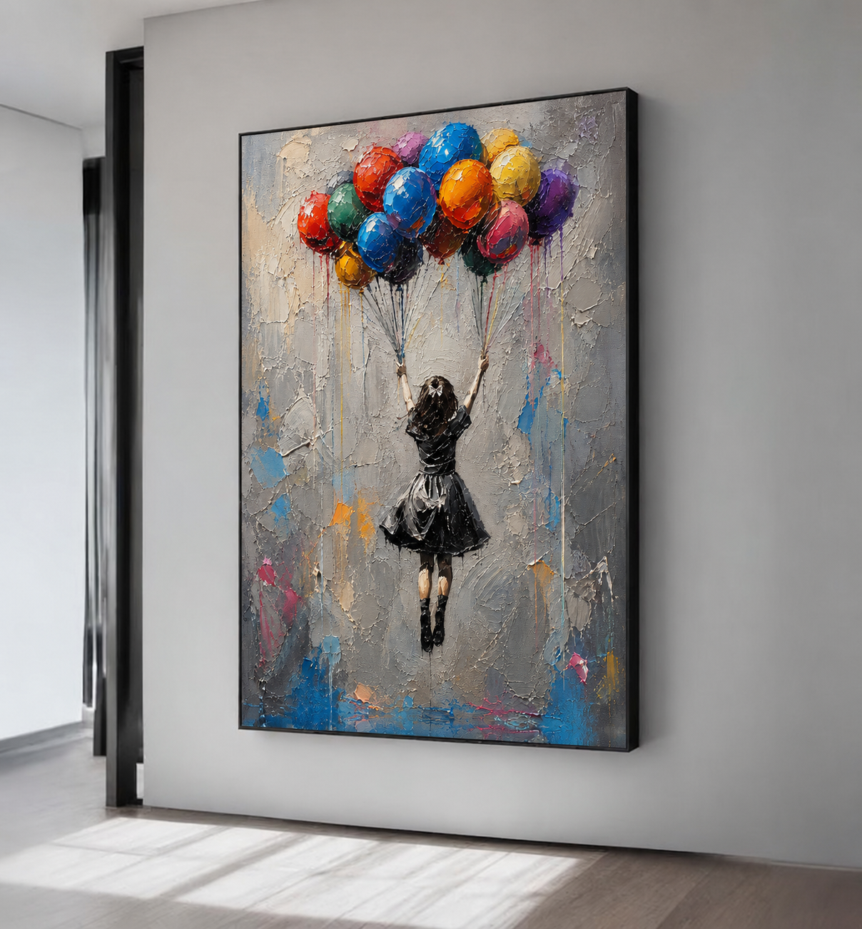 Colorful Balloon Girl Wall Art – Abstract Figurative Oil Painting#yy260623013