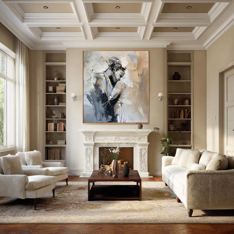 Abstract Figurative Wall Art – Black White Minimal Portrait Painting#yy260623014