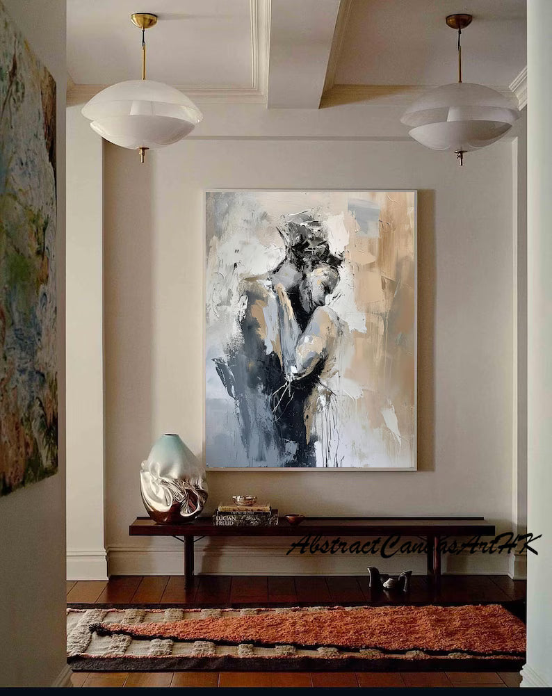 Abstract Figurative Wall Art – Black White Minimal Portrait Painting#yy260623014