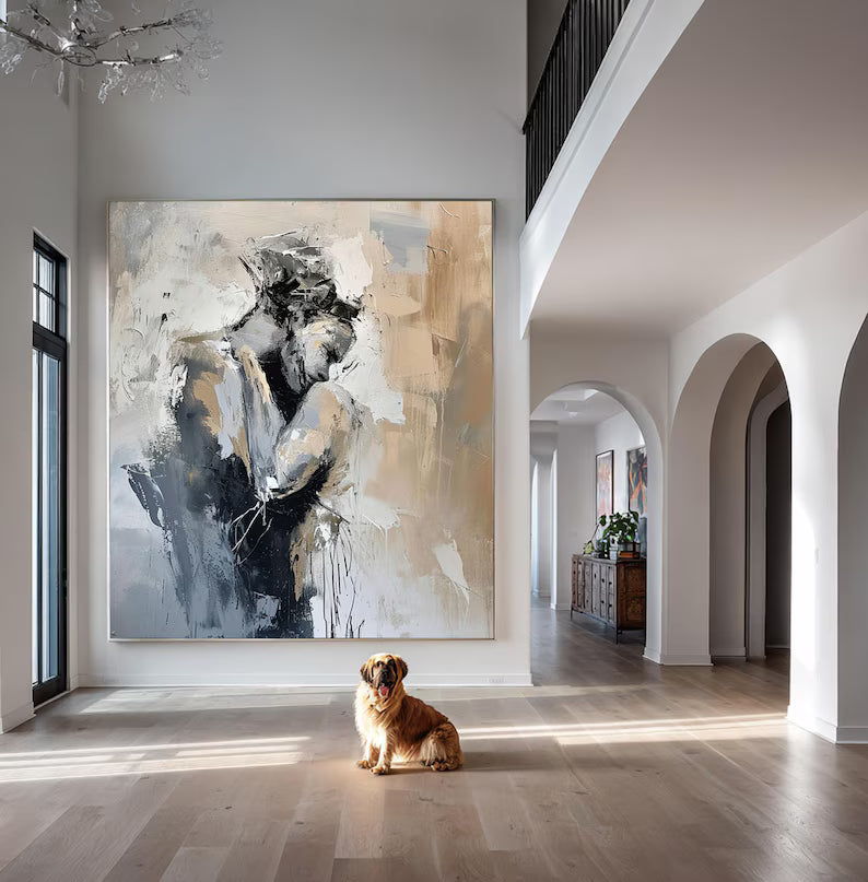 Abstract Figurative Wall Art – Black White Minimal Portrait Painting#yy260623014