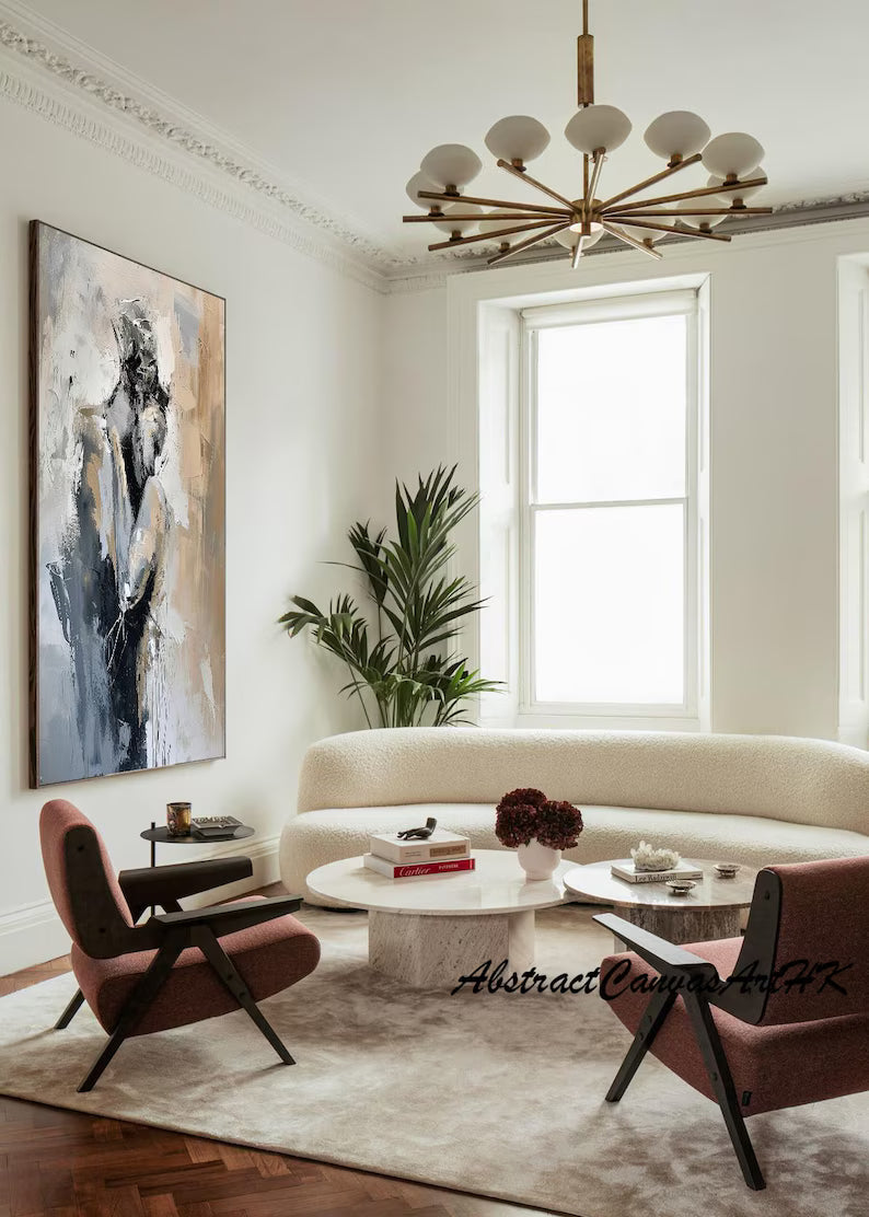 Abstract Figurative Wall Art – Black White Minimal Portrait Painting#yy260623014