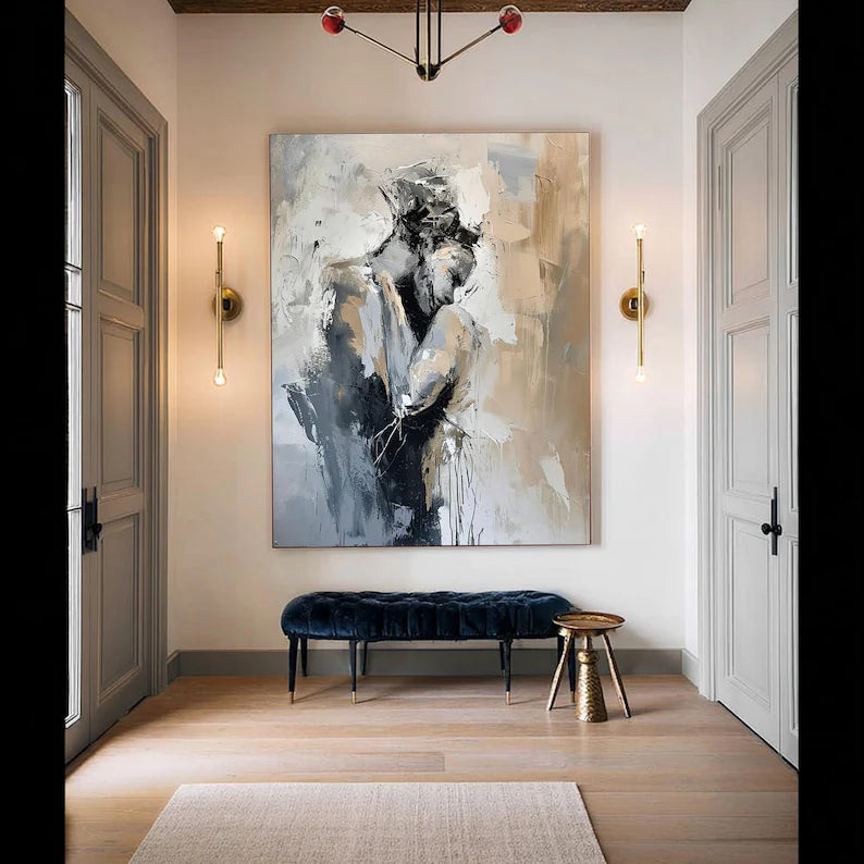 Abstract Figurative Wall Art – Black White Minimal Portrait Painting#yy260623014