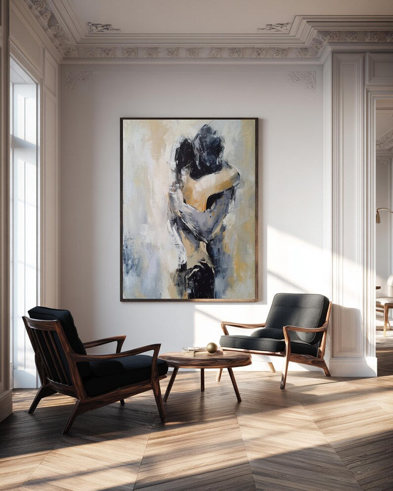 Abstract Couple Wall Art – Romantic Embrace Painting#yy260623015