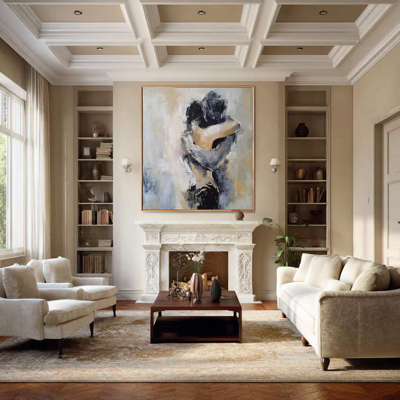 Abstract Couple Wall Art – Romantic Embrace Painting#yy260623015