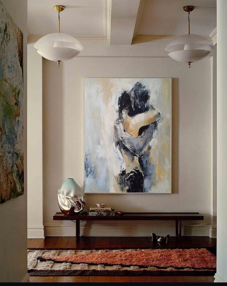 Abstract Couple Wall Art – Romantic Embrace Painting#yy260623015