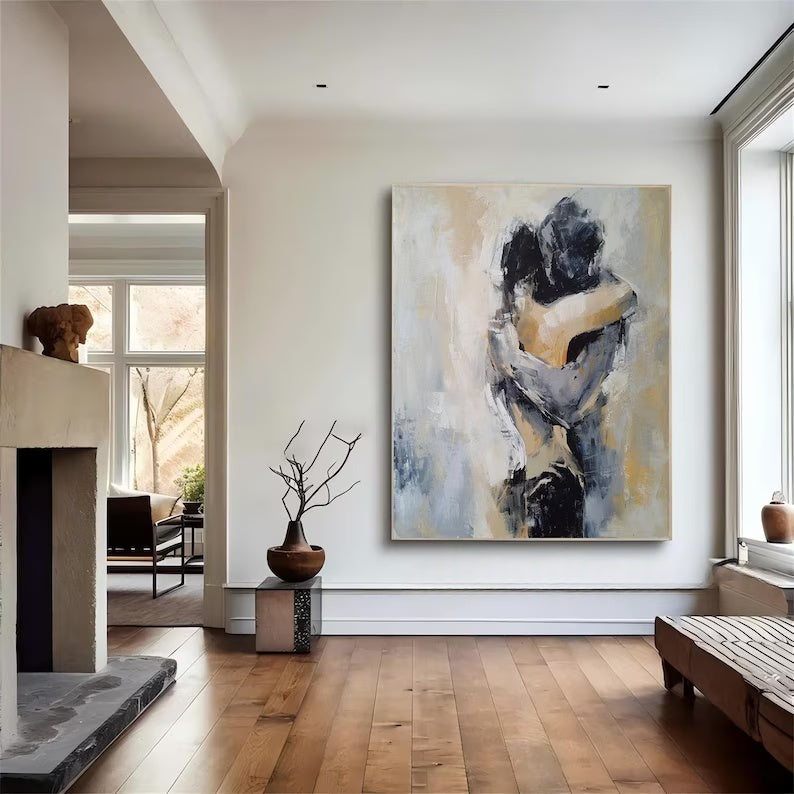 Abstract Couple Wall Art – Romantic Embrace Painting#yy260623015